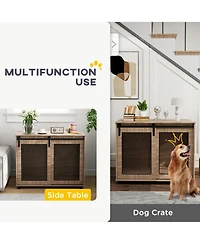 PawHut 39" Dog Crate Furniture with Sliding Barn Door, for Large Dogs