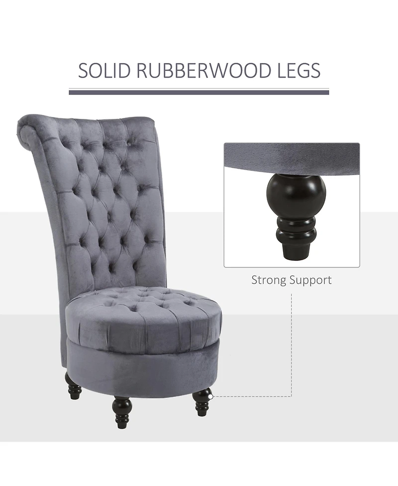 Homcom Retro Button-Tufted Royal Design High Back Armless Chair w/Thick Padding