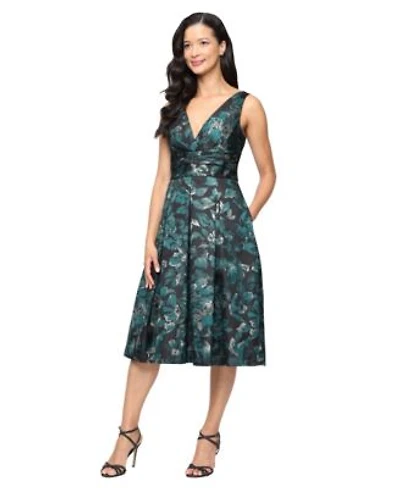 Alex Evenings Womens Midi Sleeveless Printed Dress