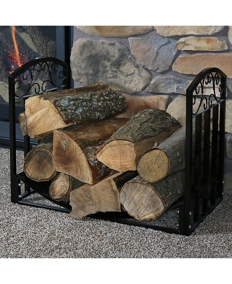 Indoor/Outdoor Heavy-Duty Powder-Coated Steel Fire Pit or Fireplace Firewood Log Rack Holder - 2' - Black