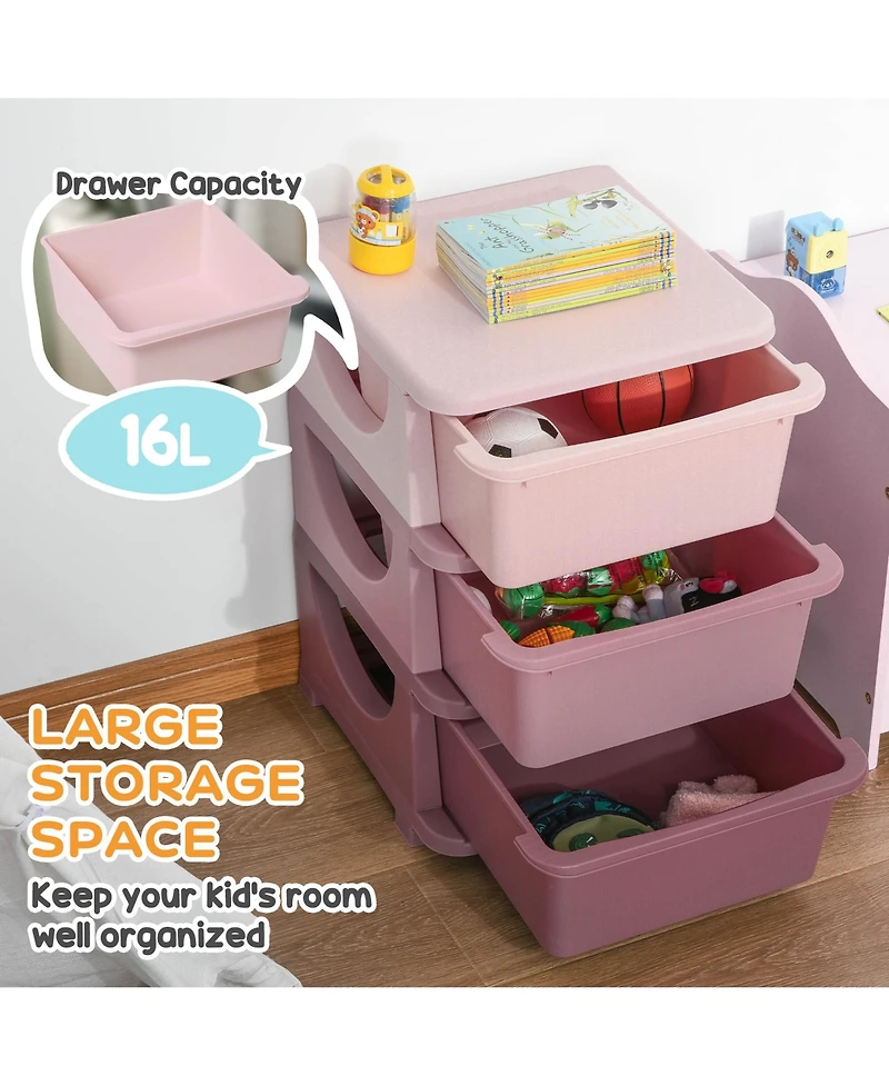 Qaba Kids Storage Container with Drawers for Playroom, Pink