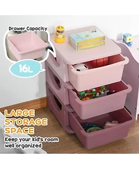 Qaba Kids Storage Container with Drawers for Playroom, Pink
