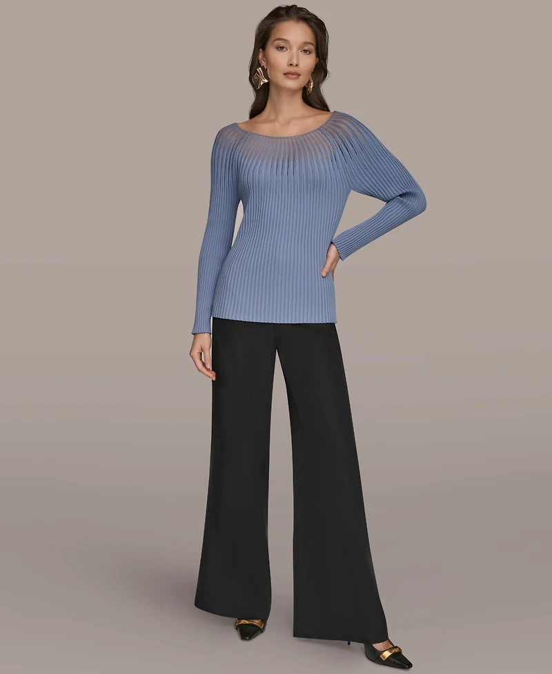 Donna Karan New York Women's Collared Knit Long Sleeve Boat Neck Sweater
