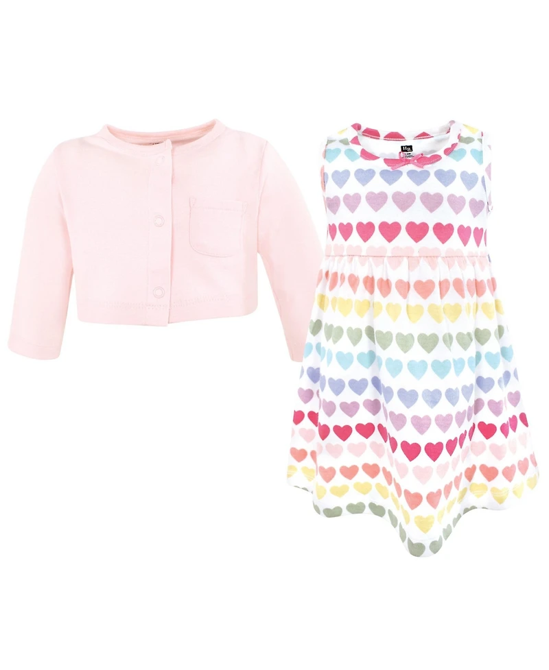 Hudson Baby Girls 0-24M Cotton Dress and Cardigan Set, Cascading Hearts