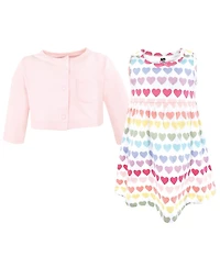 Hudson Baby Girls 0-24M Cotton Dress and Cardigan Set, Cascading Hearts
