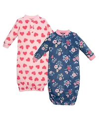 Hudson Baby Baby Girls Hudson Fleece Gowns, Blue Butterfly Floral, 0-6 Months