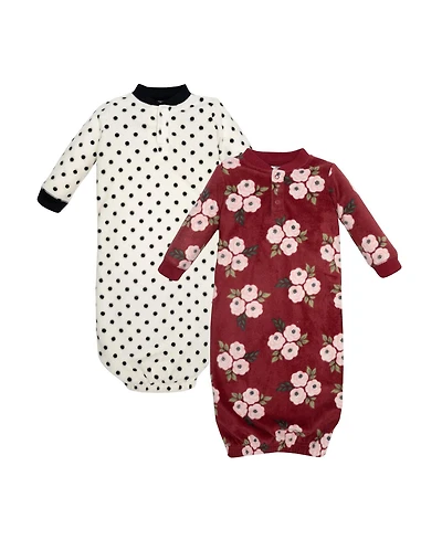 Hudson Baby Baby Girls Hudson Fleece Gowns, Burgundy Floral, 0-6 Months
