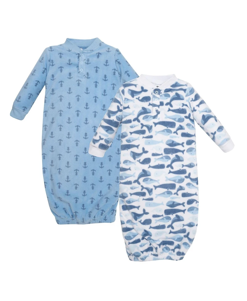 Hudson Baby Baby Boys Hudson Fleece Gowns, Cute Whales, 0-6 Months