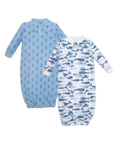 Hudson Baby Baby Boys Hudson Fleece Gowns, Cute Whales, 0-6 Months