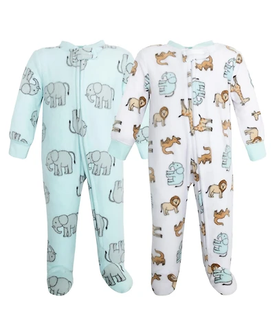 Hudson Baby Boys Fleece Sleep and Play, Cute Safari, 0-3 Months