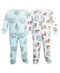 Hudson Baby Boys Fleece Sleep and Play, Cute Safari, 0-3 Months