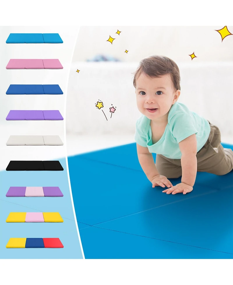 Sugift 6 x 2 Ft Tri-Fold Gym Mat with Handles and Removable Zippered Cover-Blue