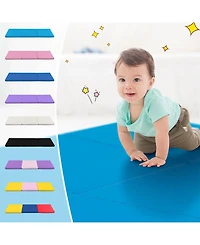 Sugift 6 x 2 Ft Tri-Fold Gym Mat with Handles and Removable Zippered Cover-Blue