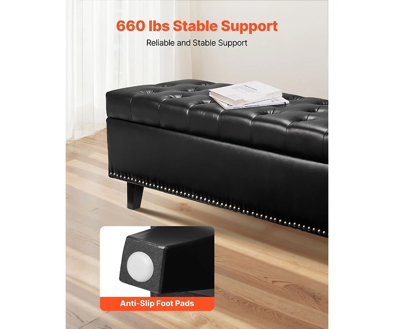 Pu Leather Storage Ottoman Bench Gray with Button-Tufted Design and Wooden Legs