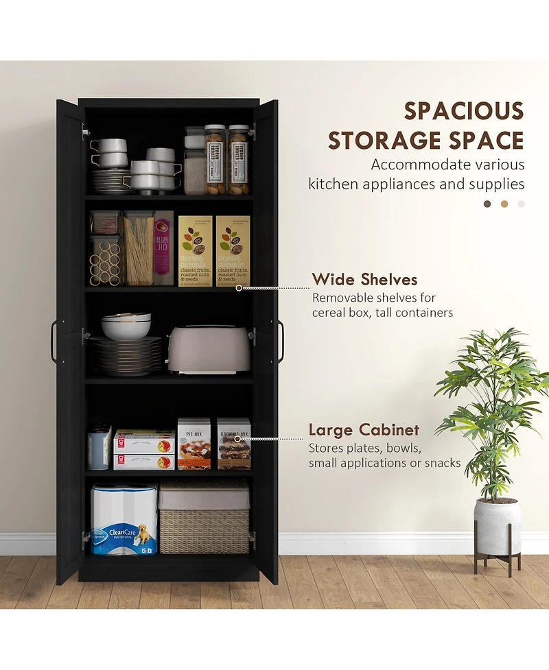 Homcom 63" Kitchen Pantry, Storage Cabinet with 2 Doors