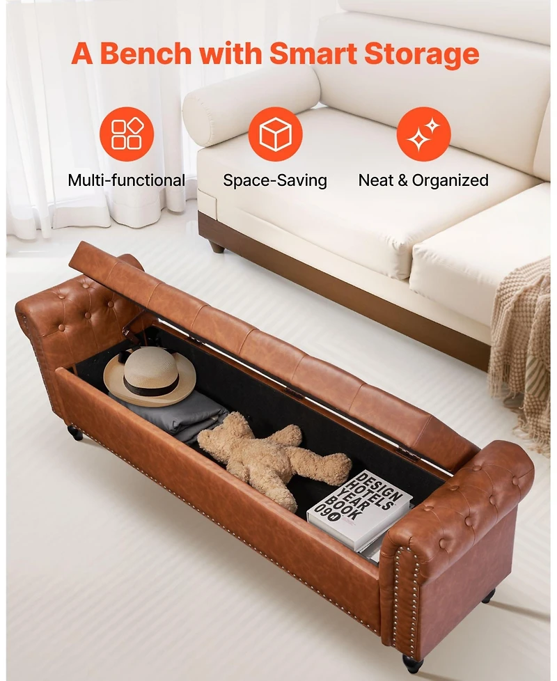 Slickblue Upholstered Storage Bench with Tufted Seat and Wood Legs