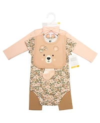 Hudson Baby Girls Cotton Layette Set, Floral Brown Bear, 9-12 Months