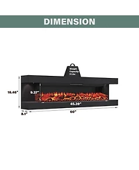 Mondawe Suspended Led Light Mantel with Remote Control Stylish Electric Fireplace