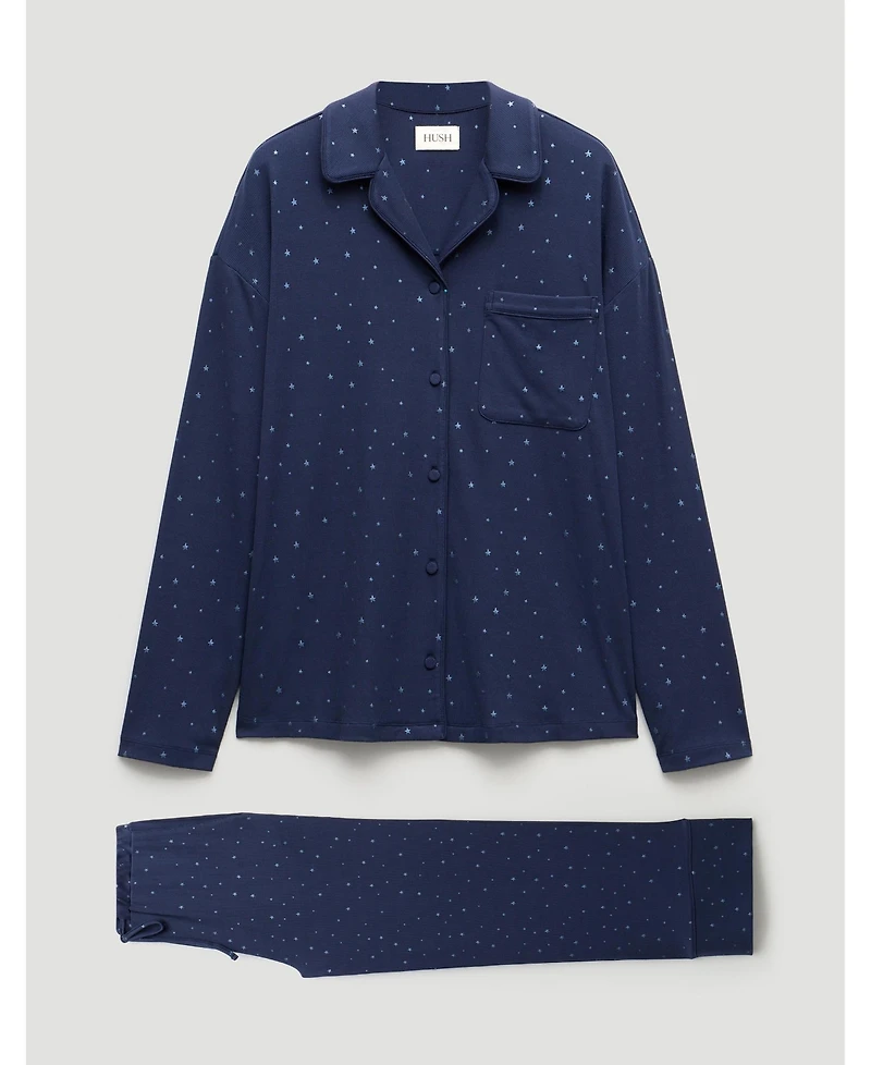 Hush Women's Ribbed Modal Star Printed Pyjamas