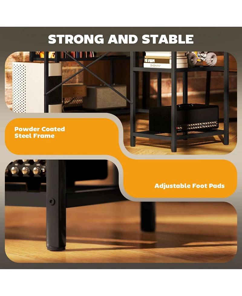 Homcom L Shaped Desk with Led Lights and Power Outlets Gaming Desk