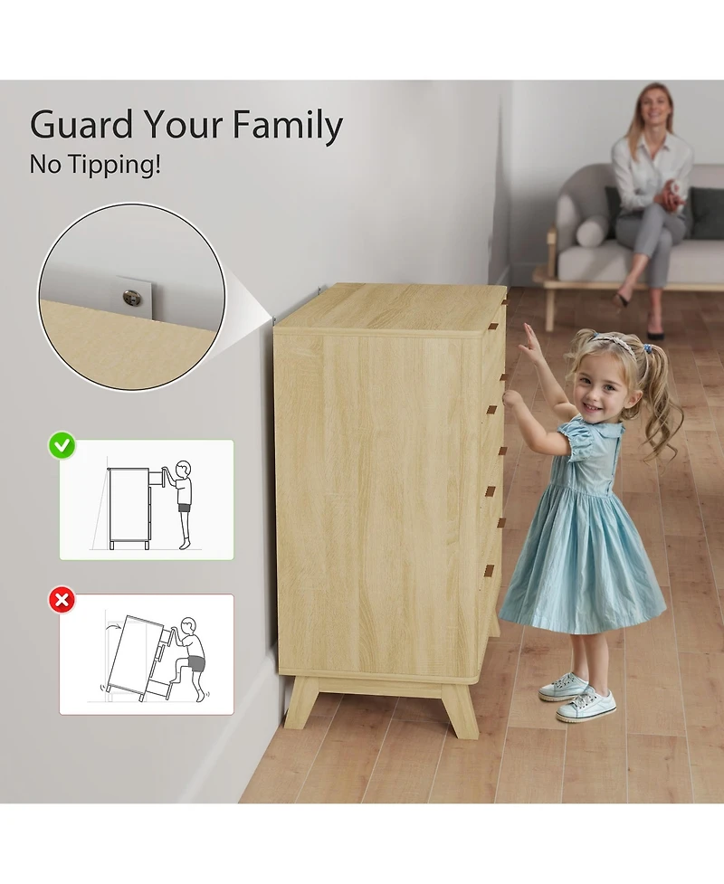 Homcom 4 Drawer Dresser for Bedroom, Fluted Chest of Drawers