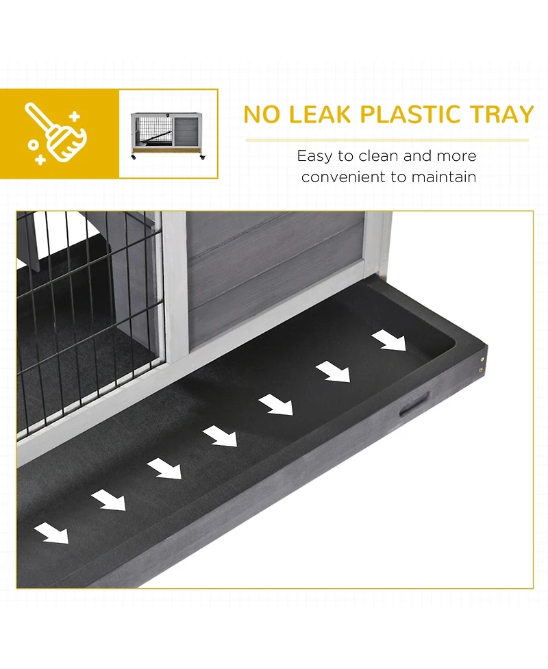 PawHut Rabbit Hutch Indoor Small Animal House w/ Pull Out Tray Casters Ramp