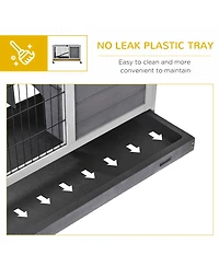 PawHut Rabbit Hutch Indoor Small Animal House w/ Pull Out Tray Casters Ramp