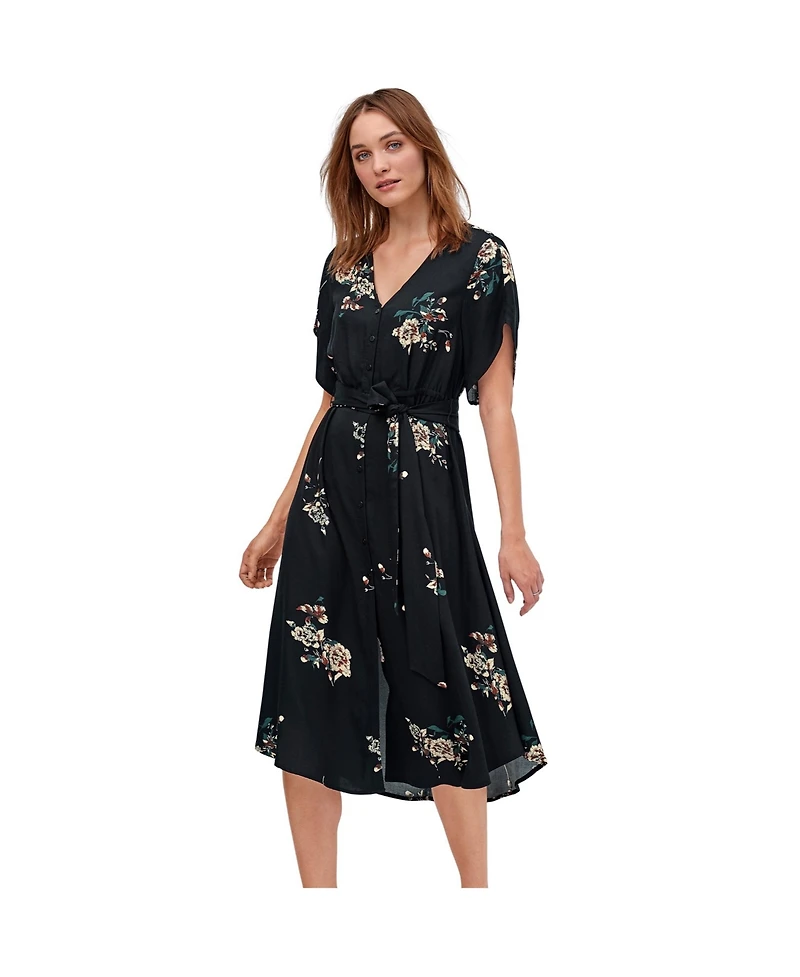 ellos Women's Keyhole-Back Button-Front Shirtdress