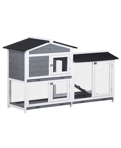 PawHut 2-Story Rabbit Hutch Wooden Bunny Cage Small Animal House