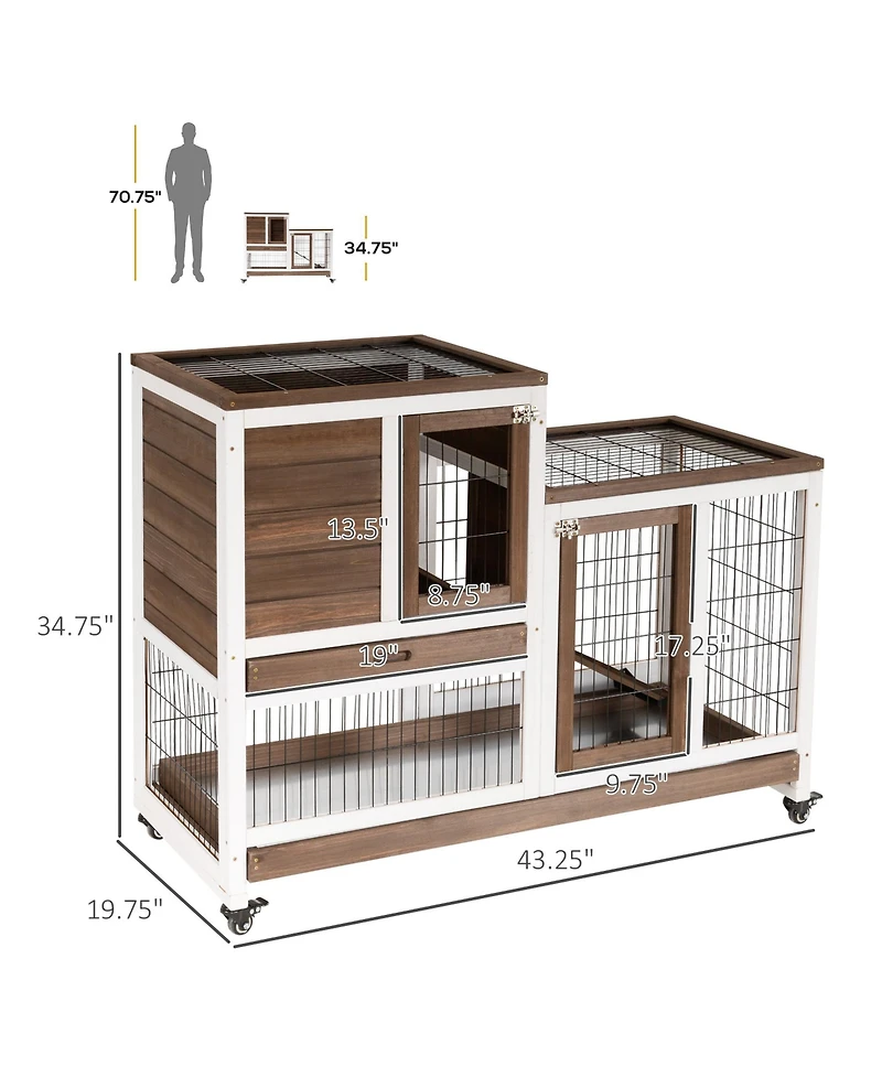 PawHut Rabbit Hutch Bunny Cage Indoor Small Animal House w/ Run Pull Out Tray