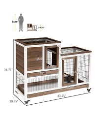 PawHut Rabbit Hutch Bunny Cage Indoor Small Animal House w/ Run Pull Out Tray