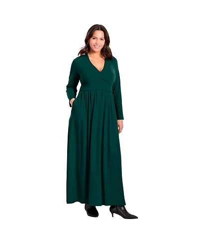 Avenue Women's Faux Wrap Flare Maxi Dress