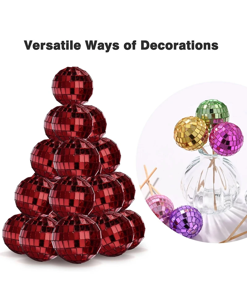 Yescom 20PCS 1.6" Small Disco Ball Mirror Mini Hanging Decoration for Events Wedding 70s 80s Party Business Holiday Home Decor Red