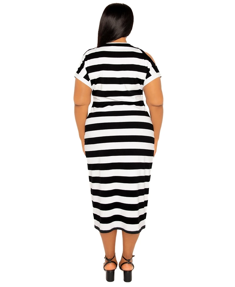 Buxom Couture Plus Cut Out Shoulder Stripe Jersey Dress