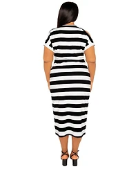 Buxom Couture Plus Cut Out Shoulder Stripe Jersey Dress