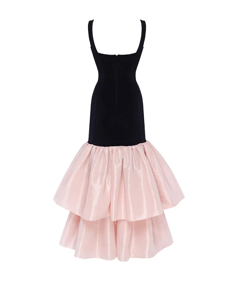 Milla Women's Black Fitted Maxi Dress With Puffy Tiered Skirt