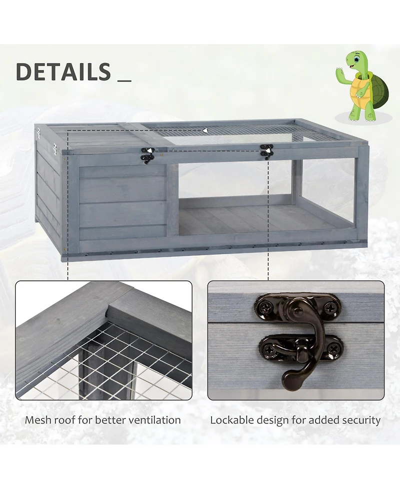 PawHut Wooden Tortoise House Turtle Habitat Enclosure Outdoor Reptile Cage