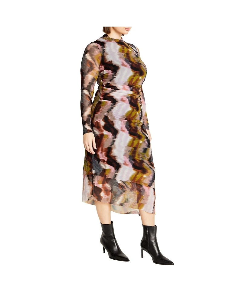 City Chic Women's Plus Mesh Miranda Print Dress