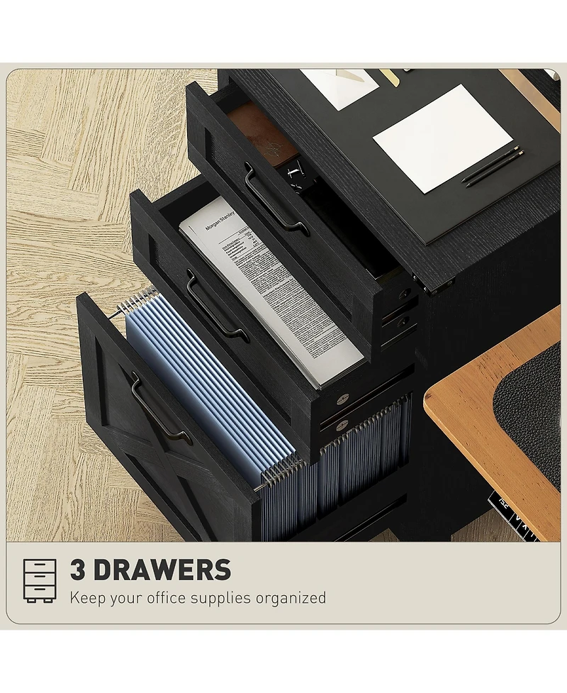 Homcom 3 Drawer File Cabinet, Filing Cabinet for A4 or Letter Size