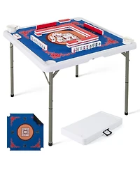 Portable Folding Mahjong Table with Cup Holders & Game Mat
