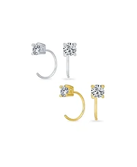Bling Jewelry Set of 2 Tiny Cz Solitaire Threader Stud Earrings Gold Plated Sterling Silver