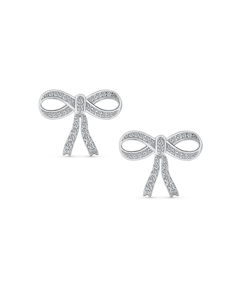 Bling Jewelry Set of 2 Ribbon Pave Cz Bow Stud Earrings Gold Plated Sterling Silver