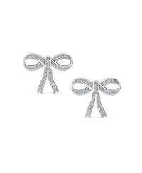 Bling Jewelry Set of 2 Ribbon Pave Cz Bow Stud Earrings Gold Plated Sterling Silver