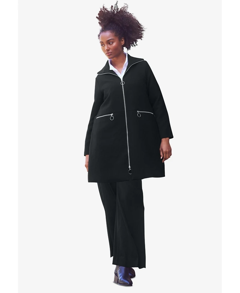 ellos Women's Zip-Front A-Line Coat With Back Inverted Pleat