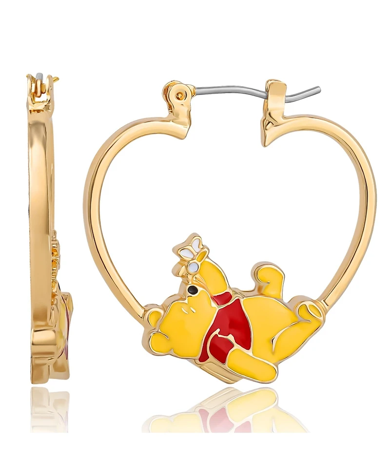Disney Winnie the Pooh Heart Hoop Earrings, Gold-Tone with Red Enamel
