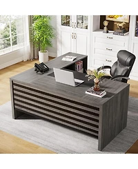 Tribesigns 62.2" Gaming Table,Executive Desk with Mobile File Cabinet, L-Shaped Office Desk with Storage Shelves
