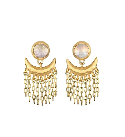 Satya Jewelry Scattering Stardust Moonstone Fringe Stud Drop Earrings