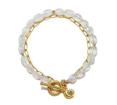 Satya Jewelry Goddess Wisdom Moonstone Beaded and Chain Toggle Bracelet