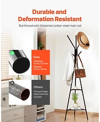 Slickblue Coat Rack Stand with 2 Storage Shelves and 6 Hooks, Freestanding Design