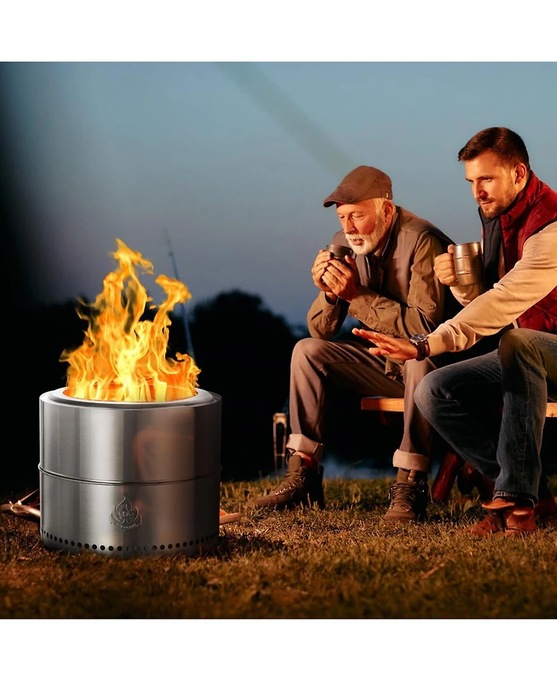 Cowsar Smokeless Fire Pit 3.0, 19" Outdoor Portable Wood-Burning Fire Pit with Detachable Ash Pan, Stainless Steel, Round Flame Hole, Carry Bag